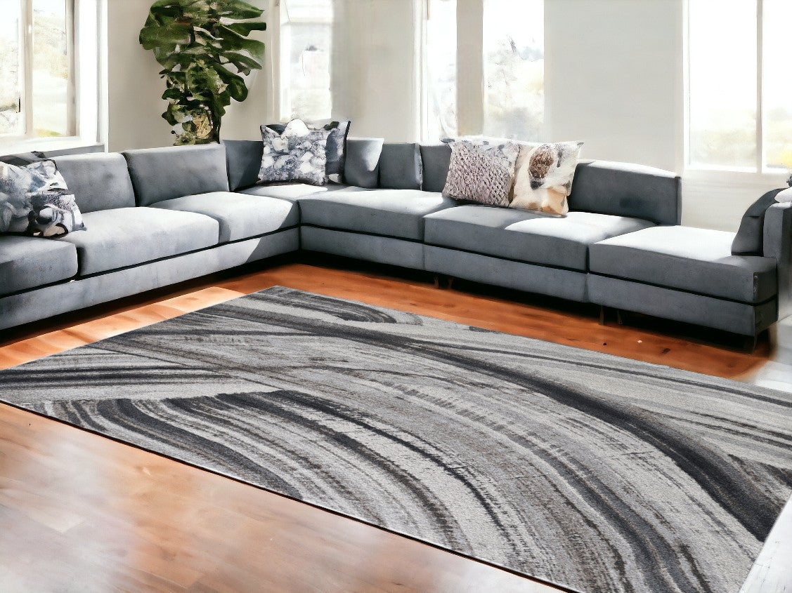 10’ x 13’ Gray Ivory Abstract Strokes Modern Area Rug