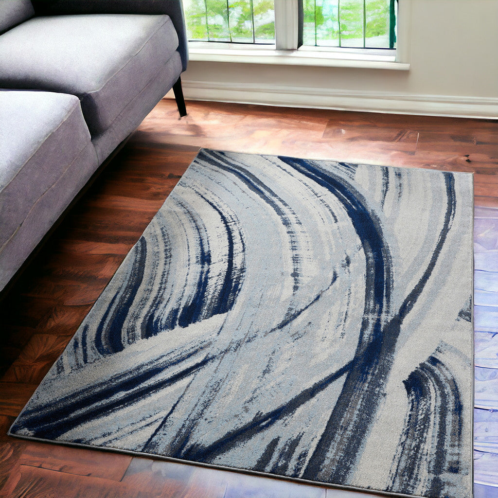 5' X 8' Blue Abstract Dhurrie Area Rug