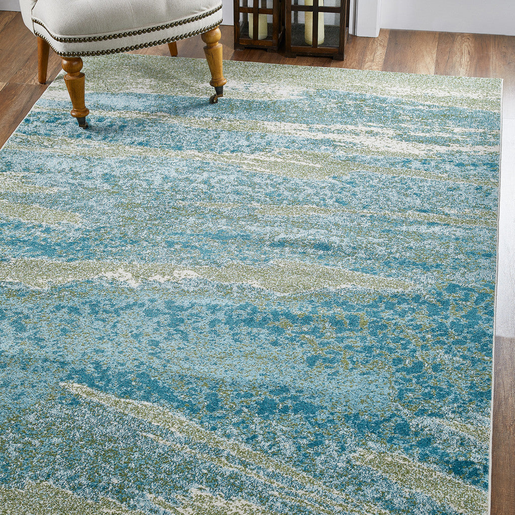 5' X 8' Blue Abstract Dhurrie Area Rug