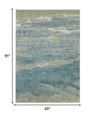 5' X 8' Blue Abstract Dhurrie Area Rug