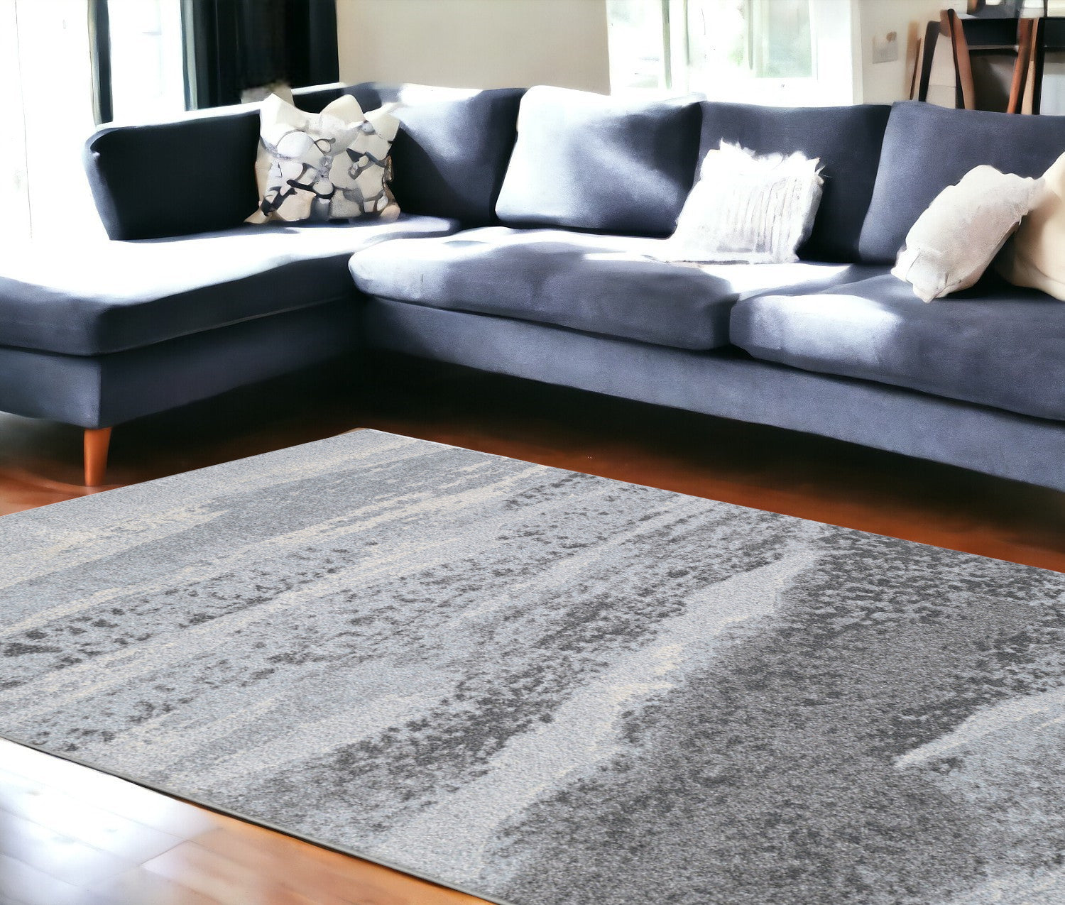 8' X 11' Blue And Gray Abstract Dhurrie Area Rug