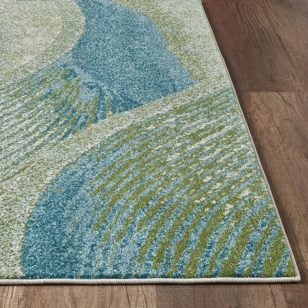 10’ x 13’ Blue Beige Abstract Waves Modern Area Rug