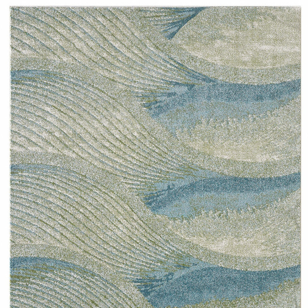 10’ x 13’ Blue Beige Abstract Waves Modern Area Rug