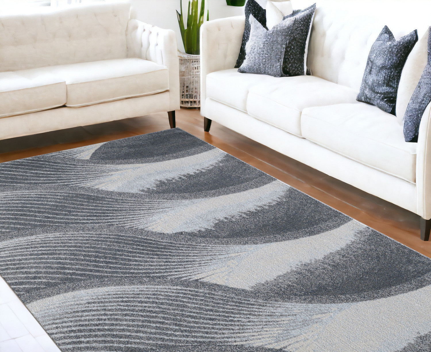 7' X 10' Blue And Gray Abstract Dhurrie Area Rug