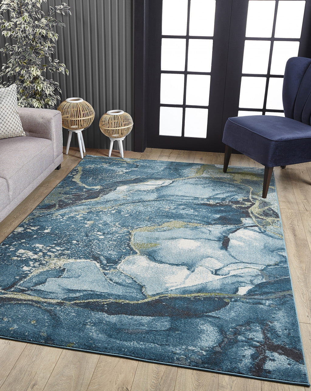 5' X 8' Teal Blue Abstract Dhurrie Area Rug