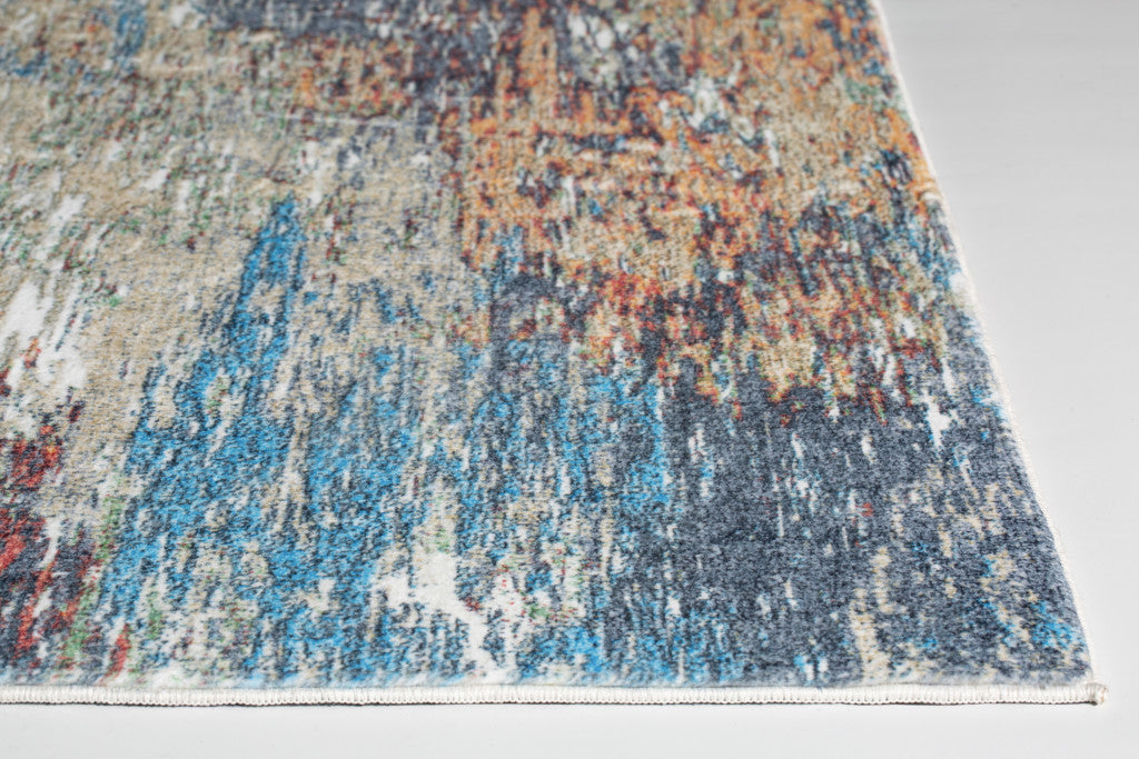 8' Blue And Beige Abstract Dhurrie Runner Rug