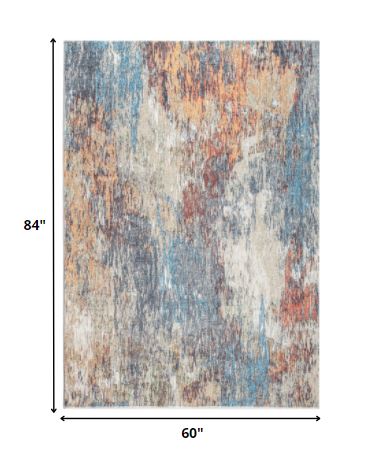 5' X 8' Blue And Beige Abstract Dhurrie Area Rug