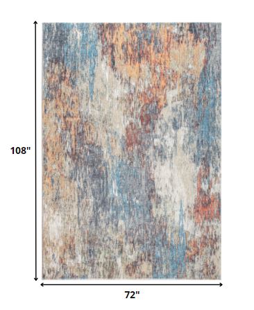 6' X 9' Blue And Beige Abstract Dhurrie Area Rug