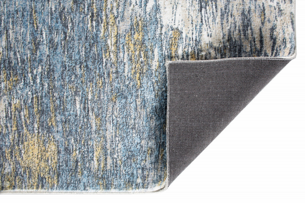 8' Blue And Gold Abstract Dhurrie Runner Rug