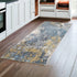 8' Blue And Gold Abstract Dhurrie Runner Rug