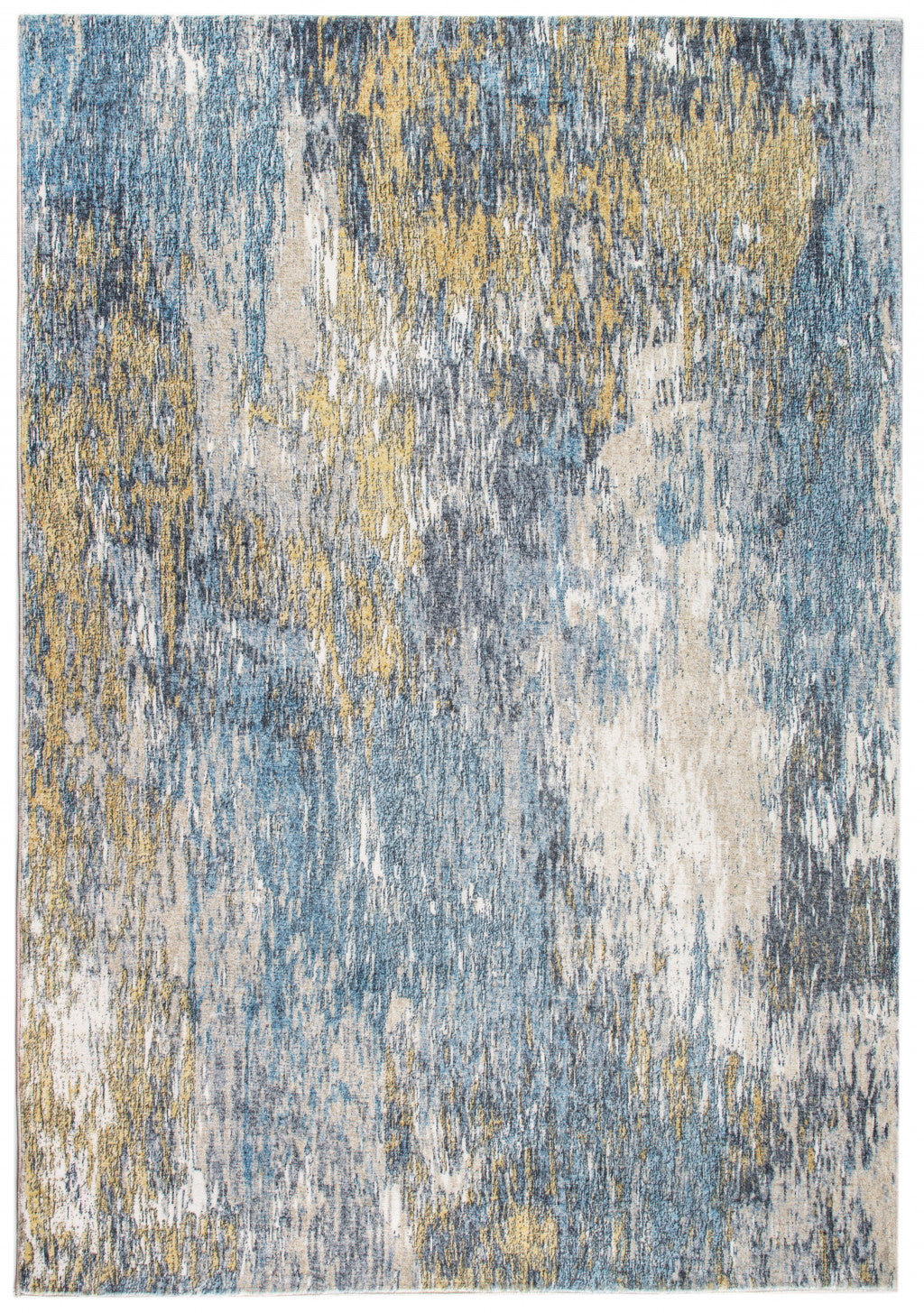 5' X 8' Blue And Gold Abstract Dhurrie Area Rug