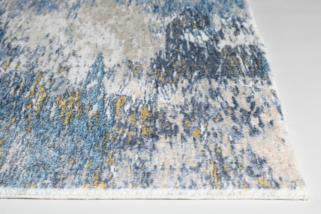 5' X 8' Blue And Gold Abstract Dhurrie Area Rug