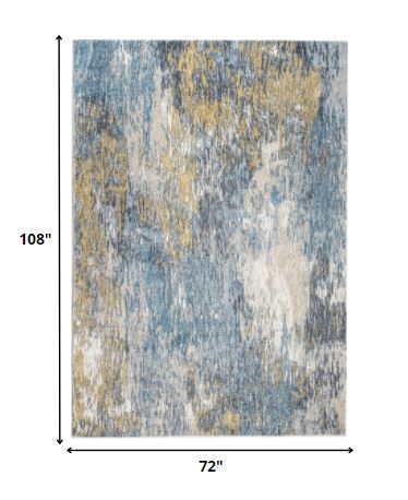 6' X 9' Blue And Gold Abstract Dhurrie Area Rug