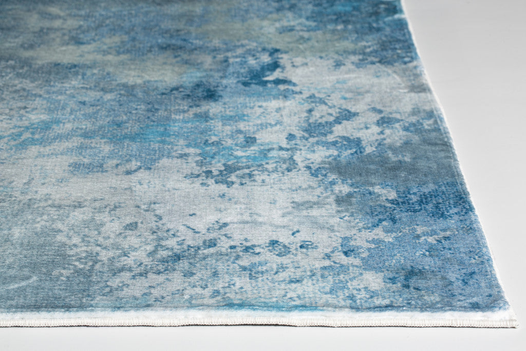 8' Blue Abstract Dhurrie Runner Rug