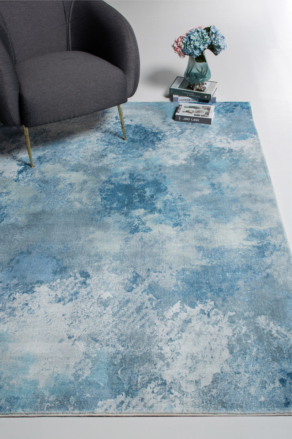 5' X 8' Blue Abstract Dhurrie Area Rug