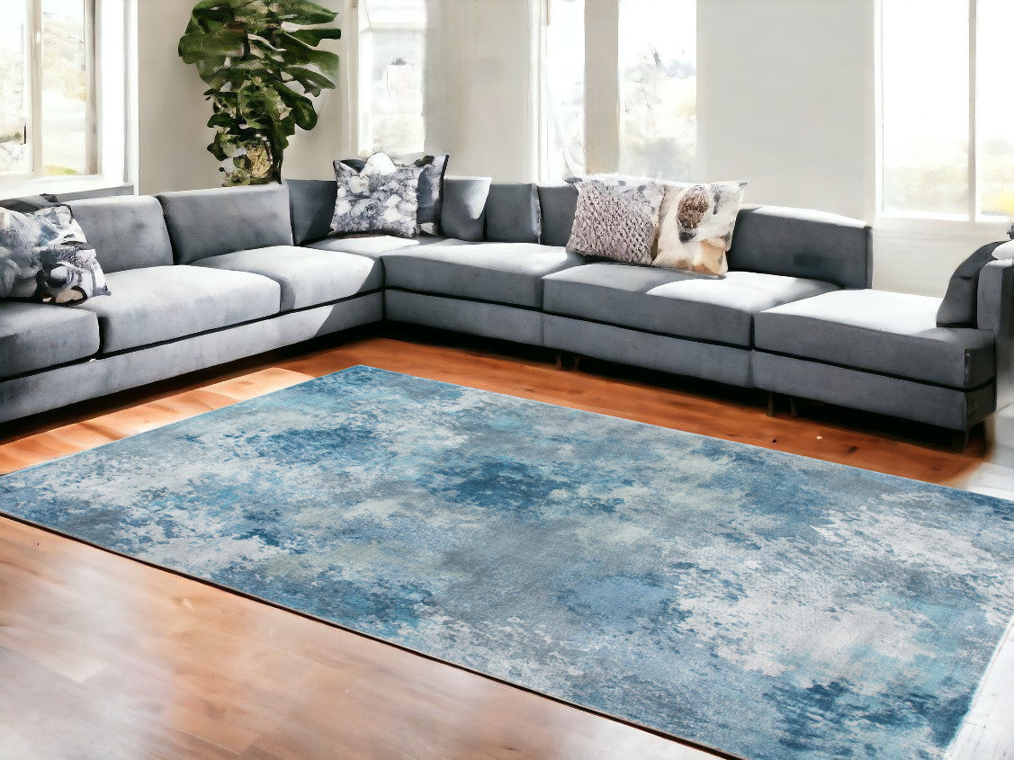 8' X 10' Blue Abstract Dhurrie Area Rug