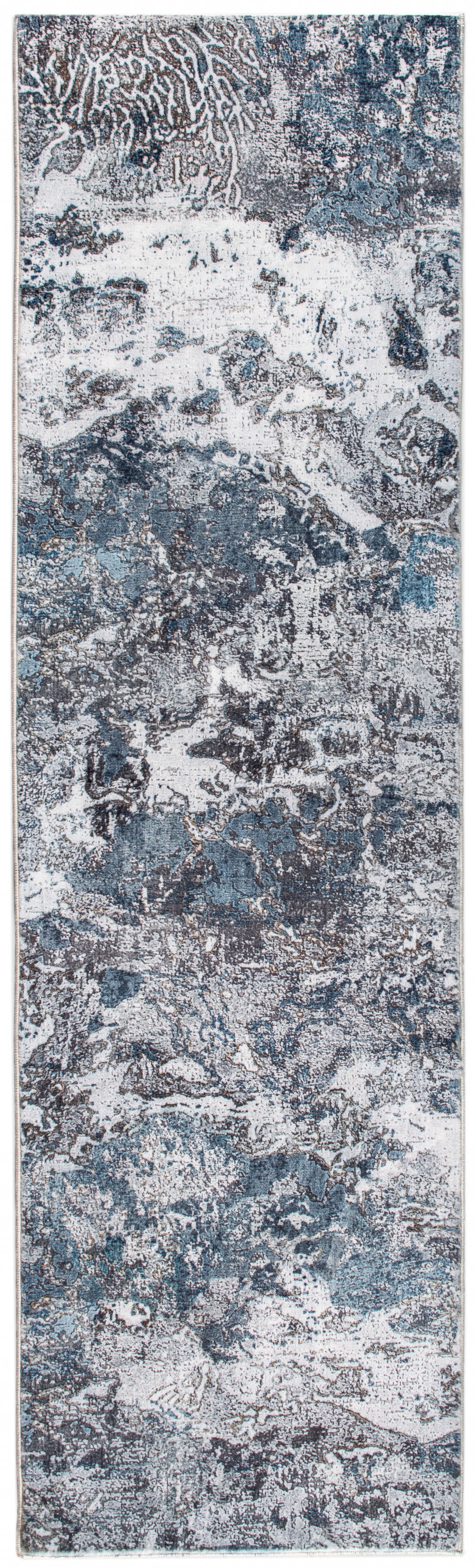 8' Blue And Gray Abstract Dhurrie Runner Rug