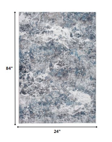 8' Blue And Gray Abstract Dhurrie Runner Rug