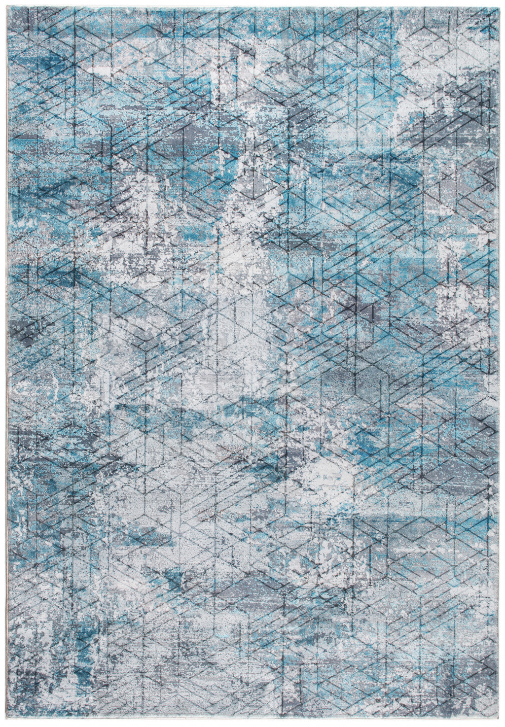 5’ x 8’ Blue Gray Abstract Cuboid Modern Area Rug