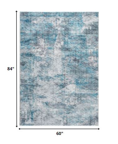 5’ x 8’ Blue Gray Abstract Cuboid Modern Area Rug