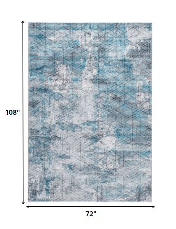 6’ x 9’ Blue Gray Abstract Cuboid Modern Area Rug