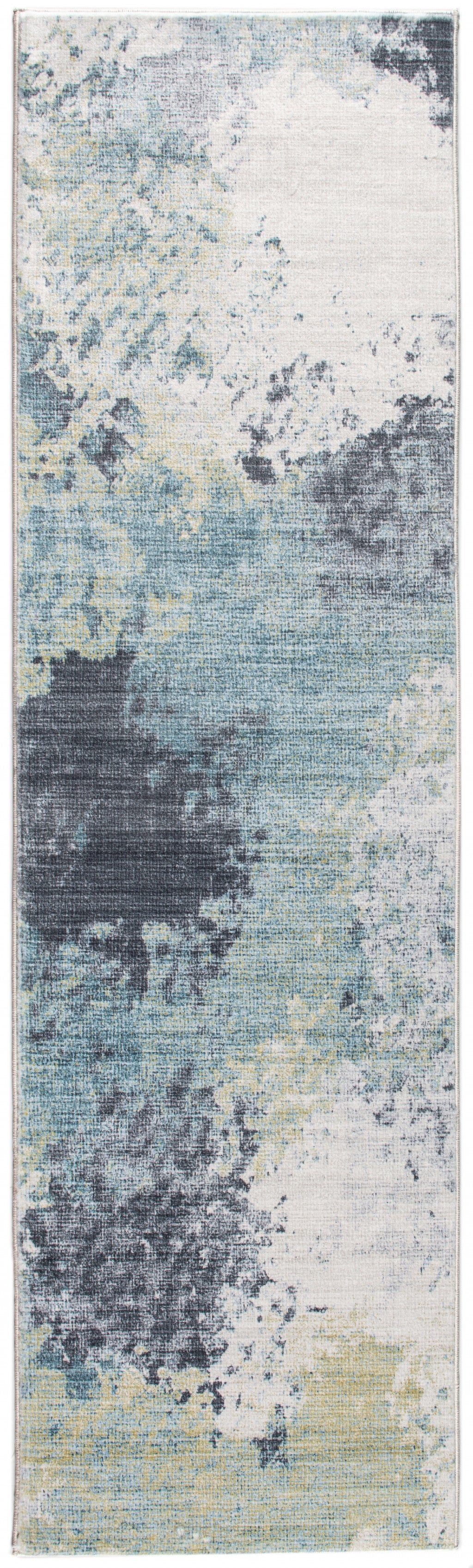 8' Blue And Ivory Abstract Dhurrie Runner Rug