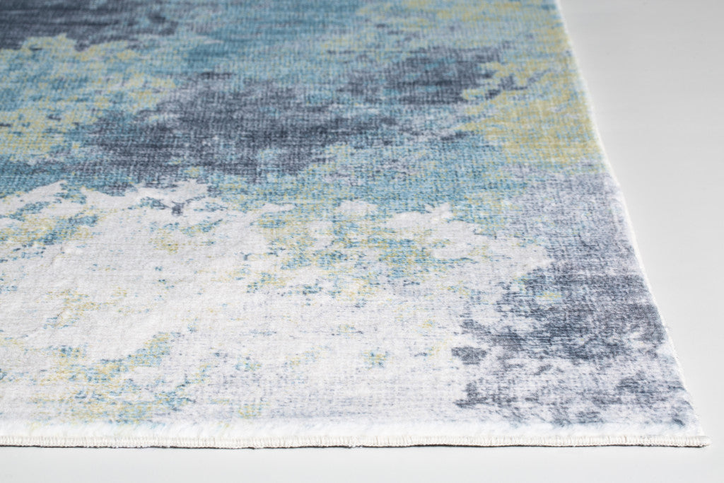 5' X 8' Blue And Ivory Abstract Dhurrie Area Rug