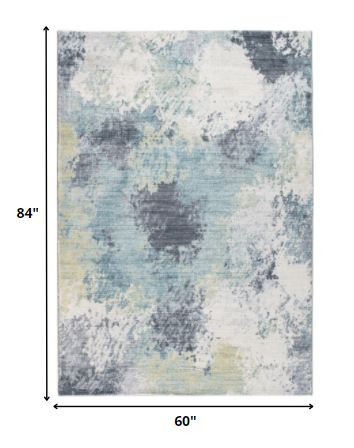 5' X 8' Blue And Ivory Abstract Dhurrie Area Rug