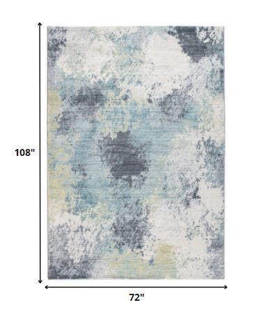 6' X 9' Blue And Ivory Abstract Dhurrie Area Rug