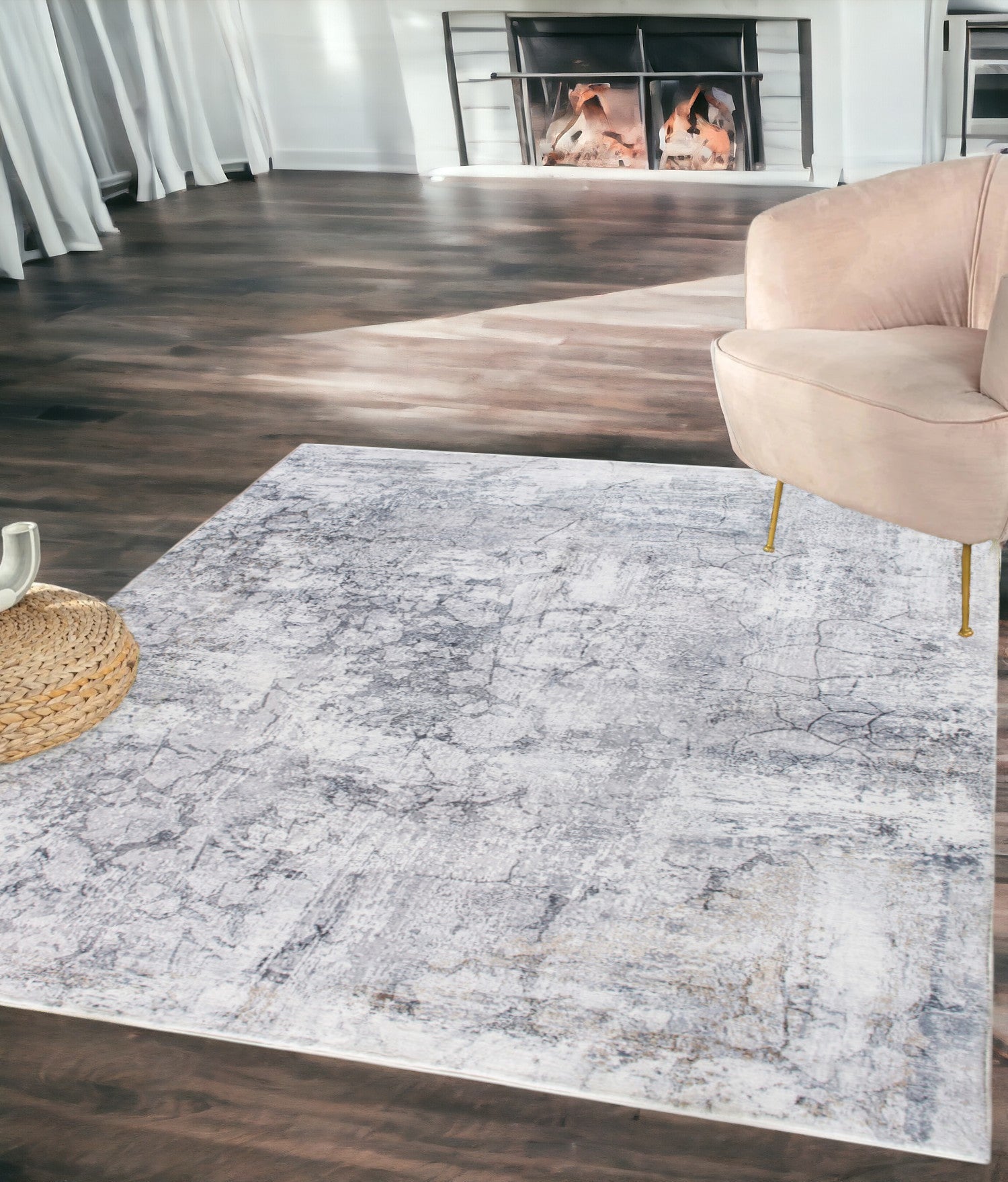 5’ x 8’ Gray Distressed Marble Area Rug