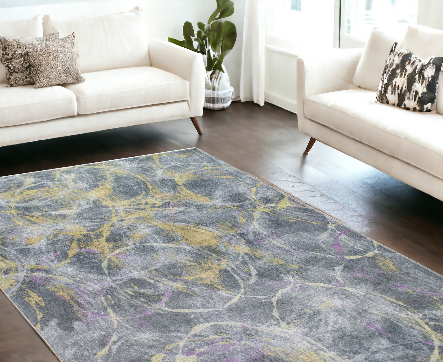 6' X 9' Gray Abstract Dhurrie Area Rug