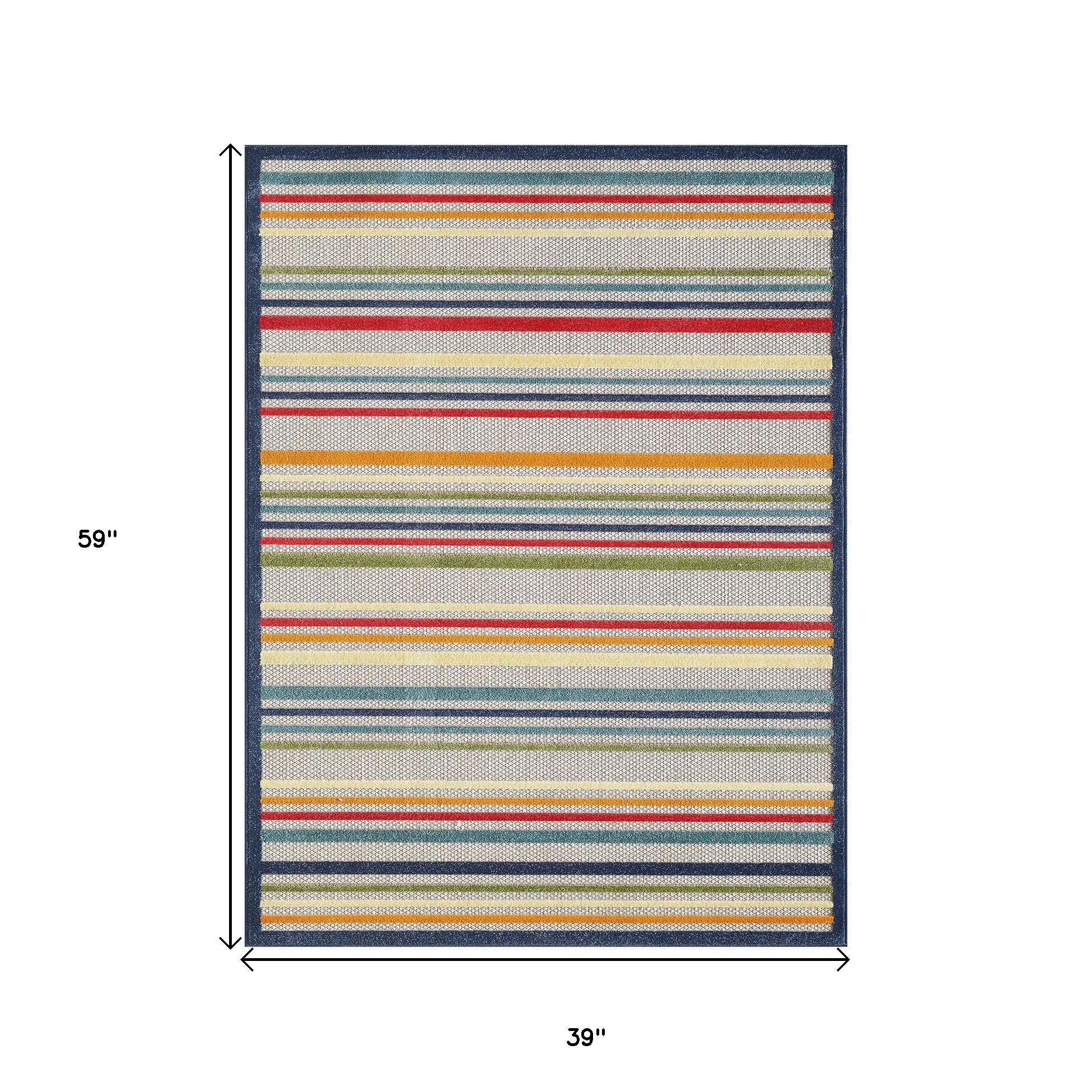 3' X 5' Ivory And Blue Striped Stain Resistant Indoor Outdoor Area Rug