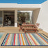 7' X 9' Ivory And Blue Striped Stain Resistant Indoor Outdoor Area Rug