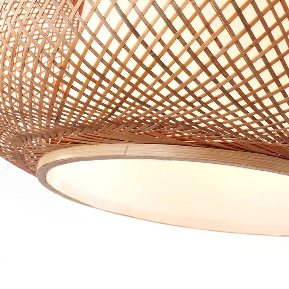 Natural Bamboo Rattan Oval Open Weave Hanging Ceiling Light