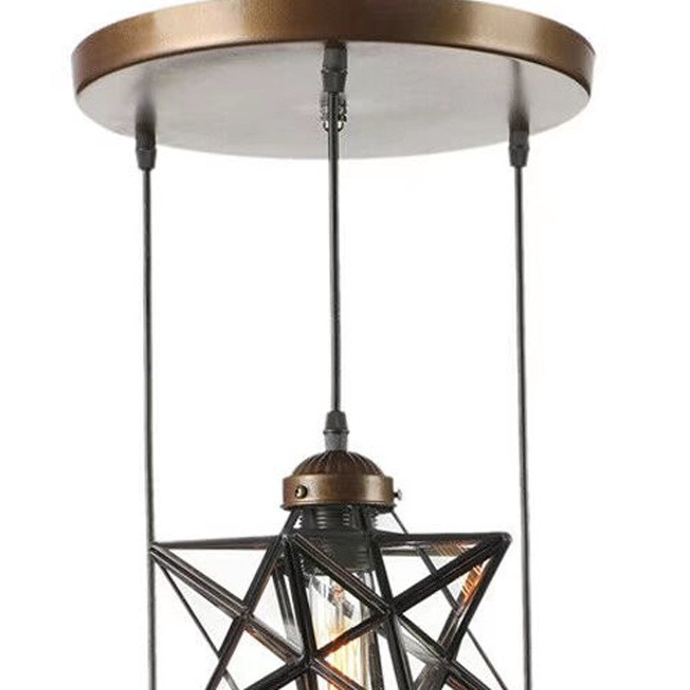 Brown Metal and Glass Star Geometric Hanging Lamp