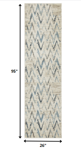 8' Ivory Chevron Dhurrie Runner Rug