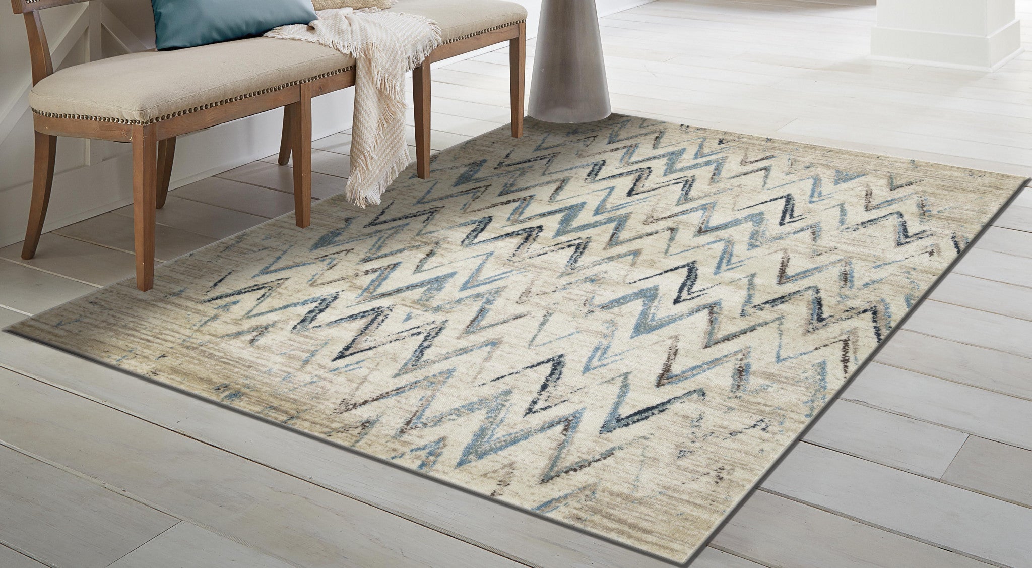 3' X 5' Ivory Chevron Dhurrie Area Rug