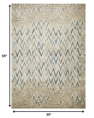 3' X 5' Ivory Chevron Dhurrie Area Rug