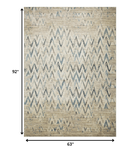 5' X 8' Ivory Chevron Dhurrie Area Rug