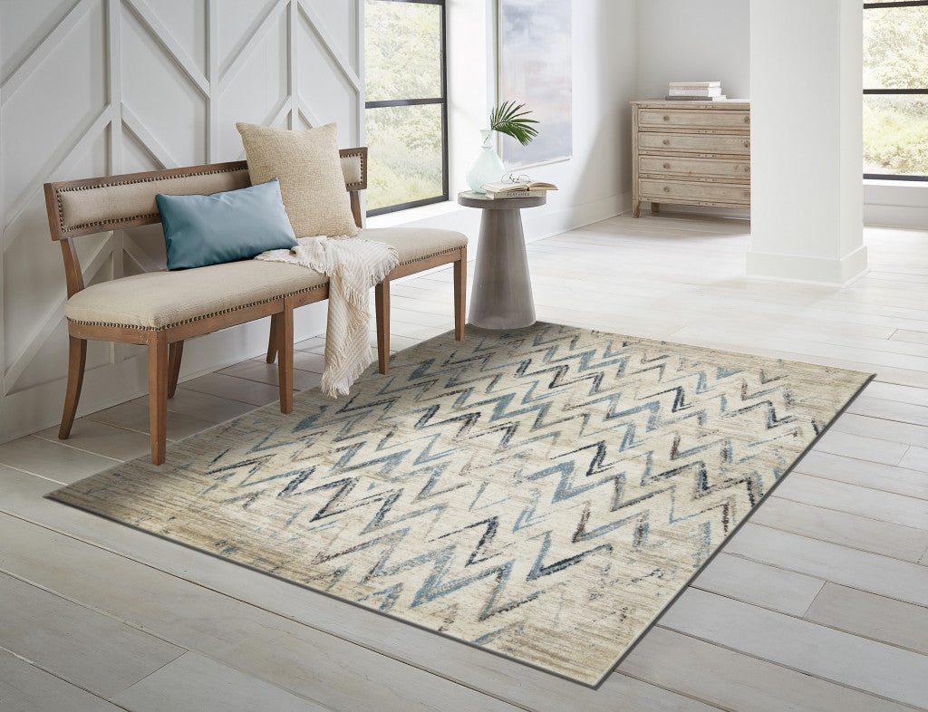 8' X 11' Ivory Chevron Dhurrie Area Rug