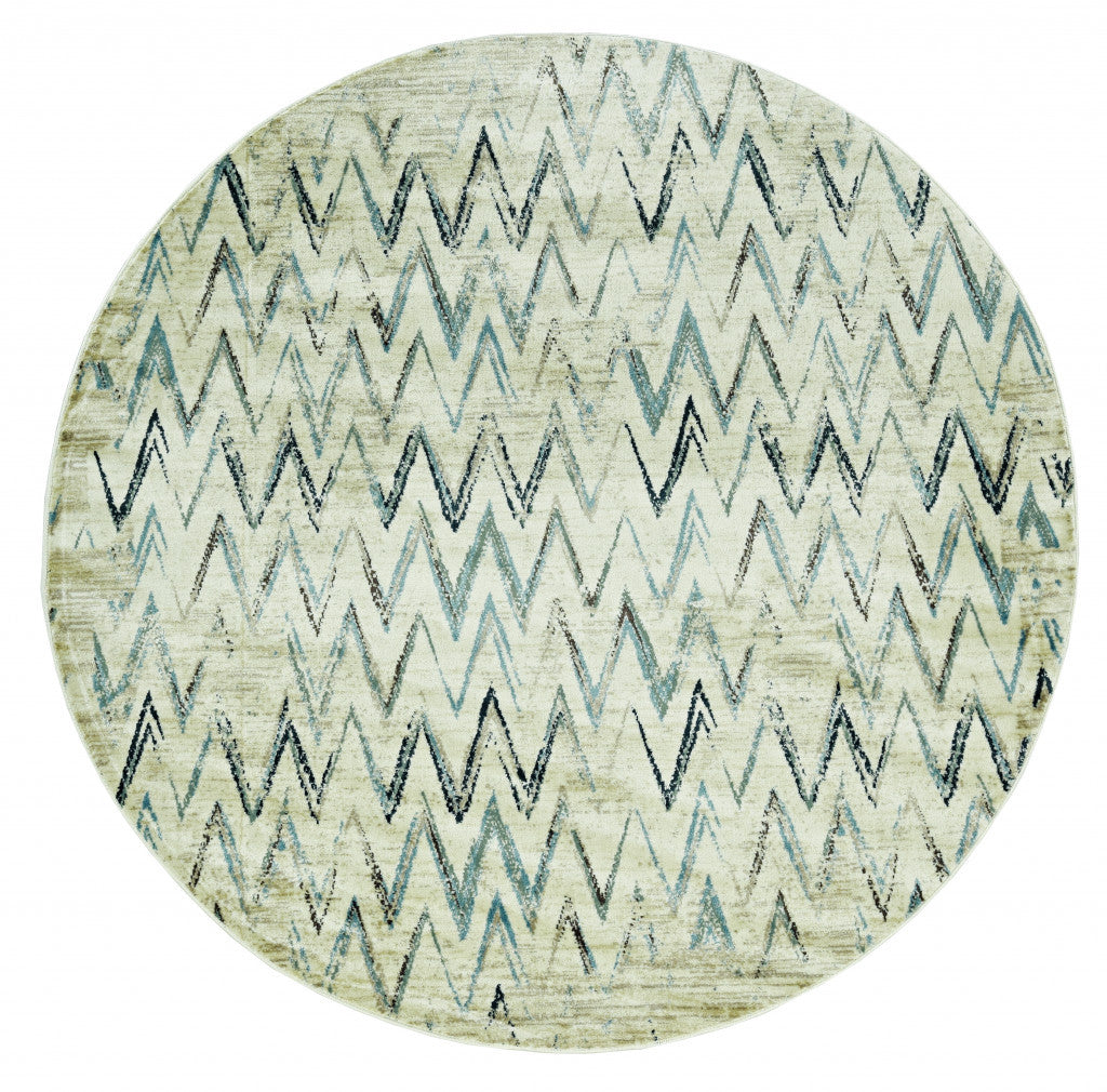 8' Ivory Round Chevron Dhurrie Area Rug