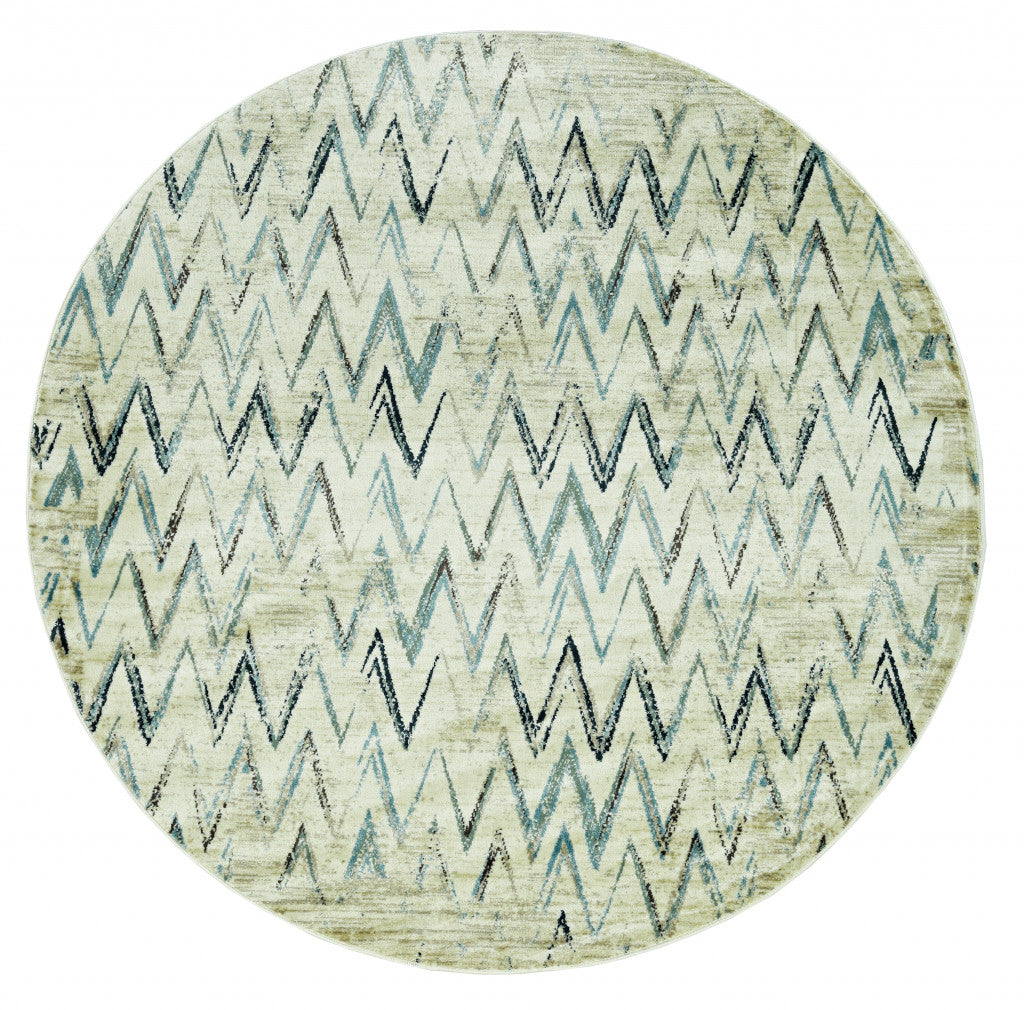 8' Ivory Round Chevron Dhurrie Area Rug