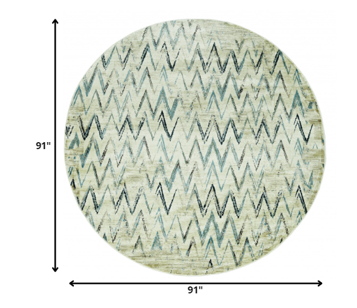 8' Ivory Round Chevron Dhurrie Area Rug