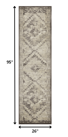 8' Gray Abstract Dhurrie Runner Rug