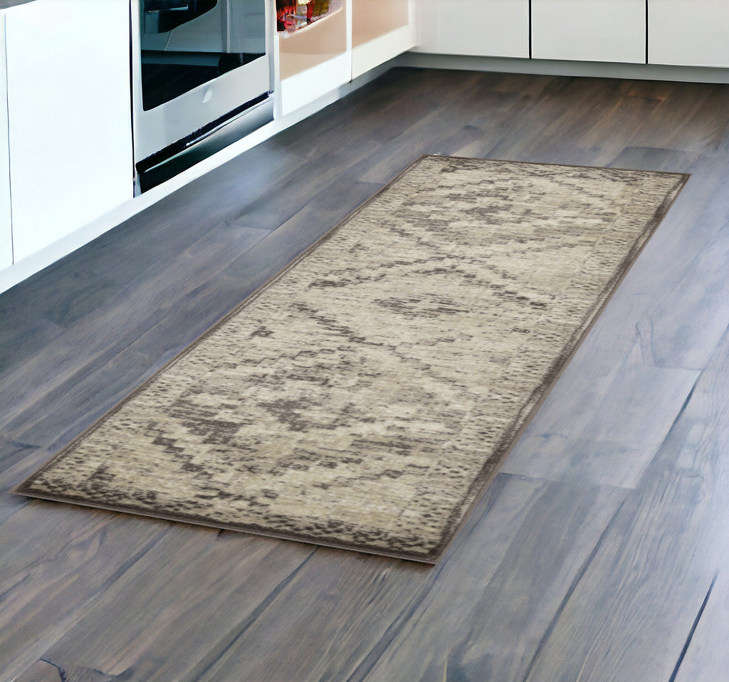 8' Gray Abstract Dhurrie Runner Rug