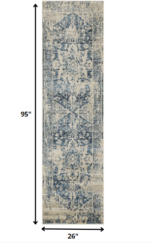 8' Ivory Oriental Dhurrie Runner Rug