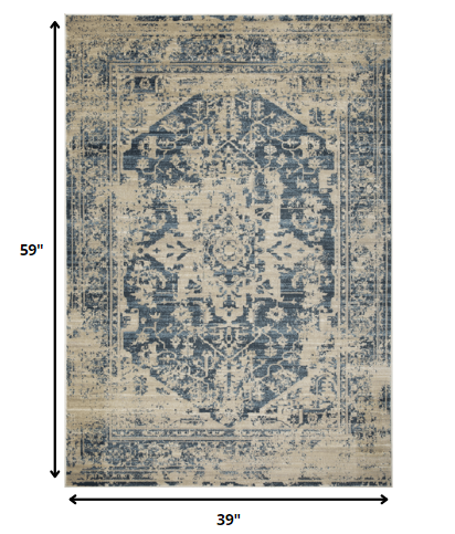 3' X 5' Ivory Oriental Dhurrie Area Rug