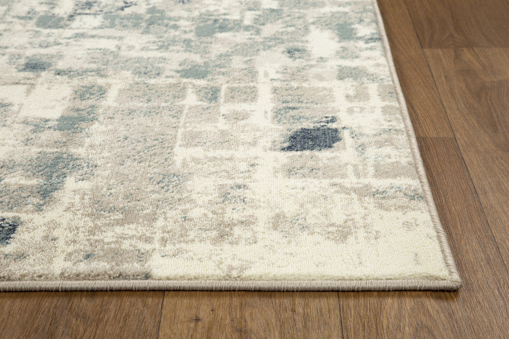 8' Blue And Beige Abstract Dhurrie Runner Rug