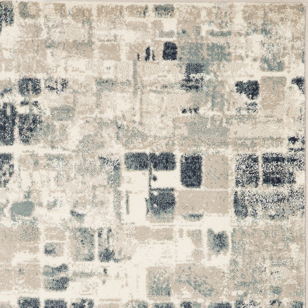 8' Blue And Beige Abstract Dhurrie Runner Rug