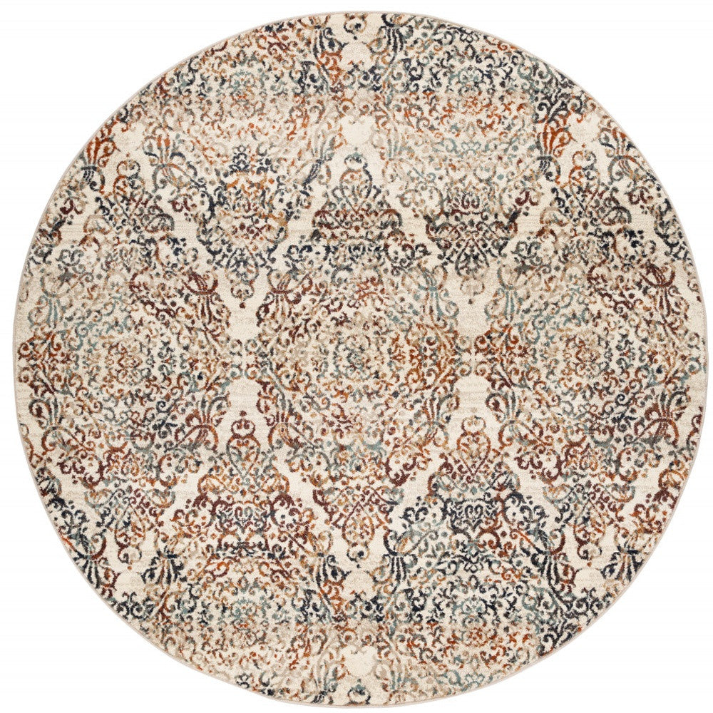 8' Ivory Round Oriental Dhurrie Area Rug